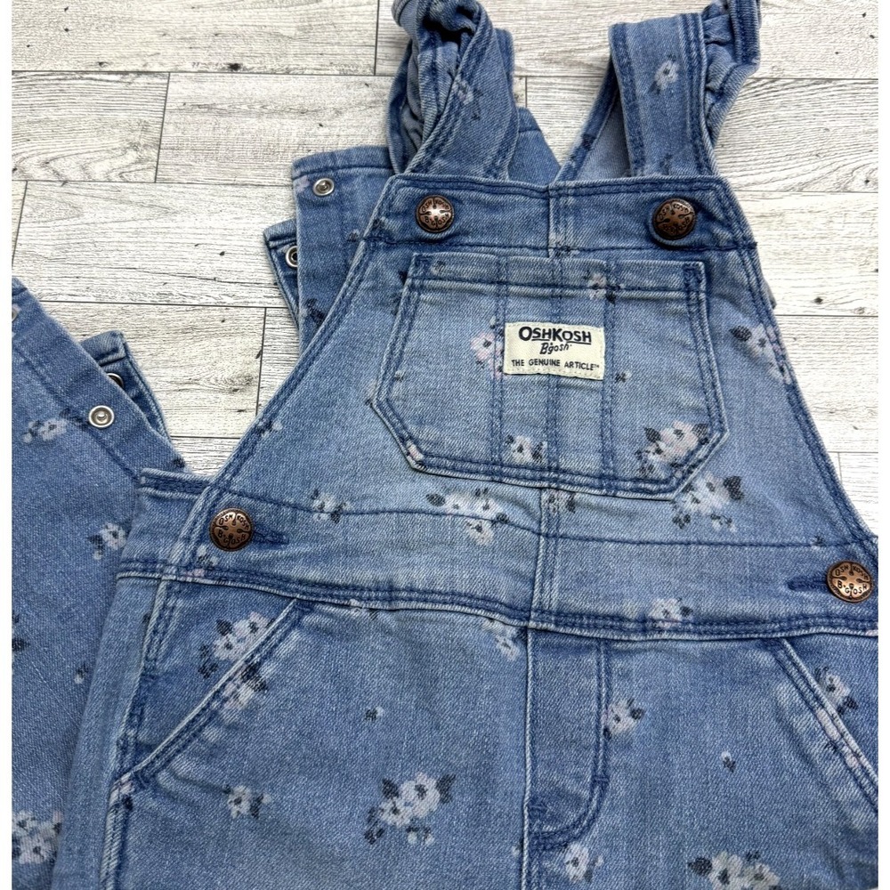OshKosh Bgosh Blue‎ Denim Overalls All Over Print flowers Soft Girls 12 months